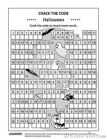 Crack the code word game with Halloween words Vector Illustration